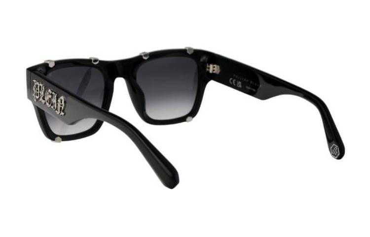 Purchase 菲利普·普萊恩男士不規則形狀黑色太陽眼鏡，側邊帶有品牌標誌。 SPP042W0700