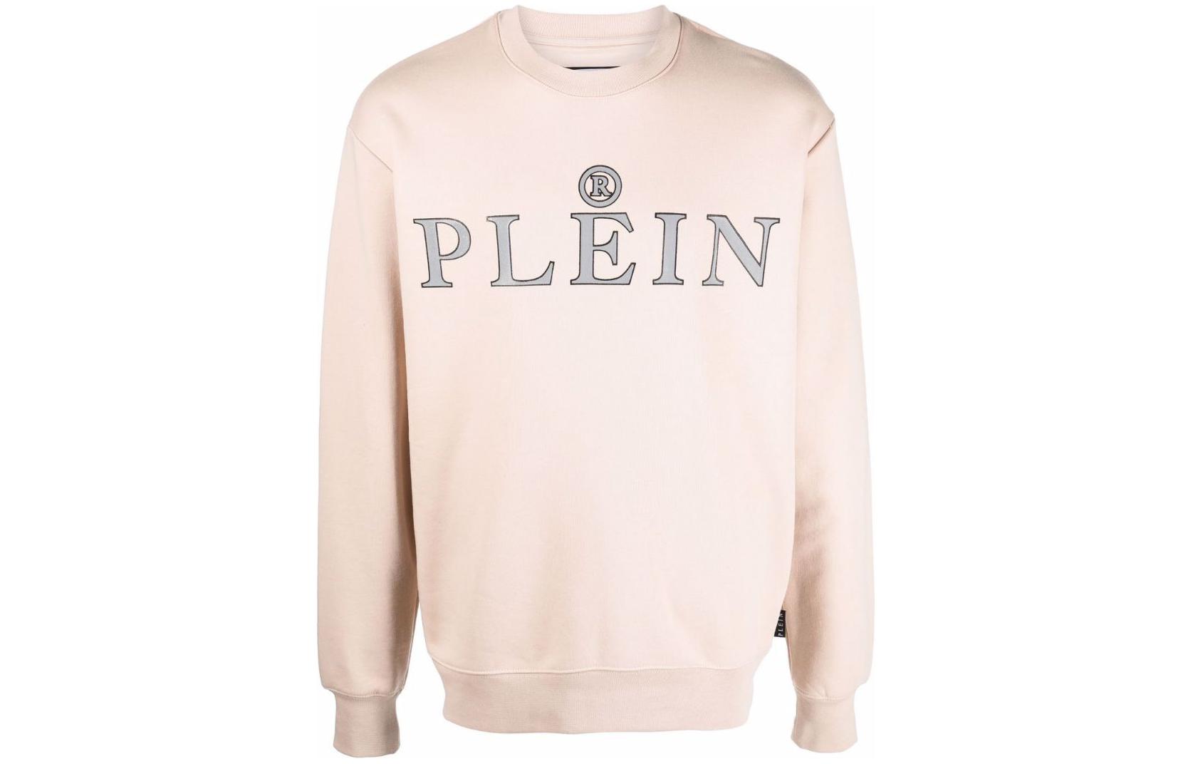 PHILIPP PLEIN Letter Print Pink Crewneck Loose Sweatshirt Unisex Long Sleeve AAAC-UJO0005-PJO002N-06