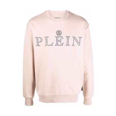 PHILIPP PLEIN Letter Print Pink Crewneck Loose Sweatshirt Unisex Long Sleeve AAAC-UJO0005-PJO002N-06