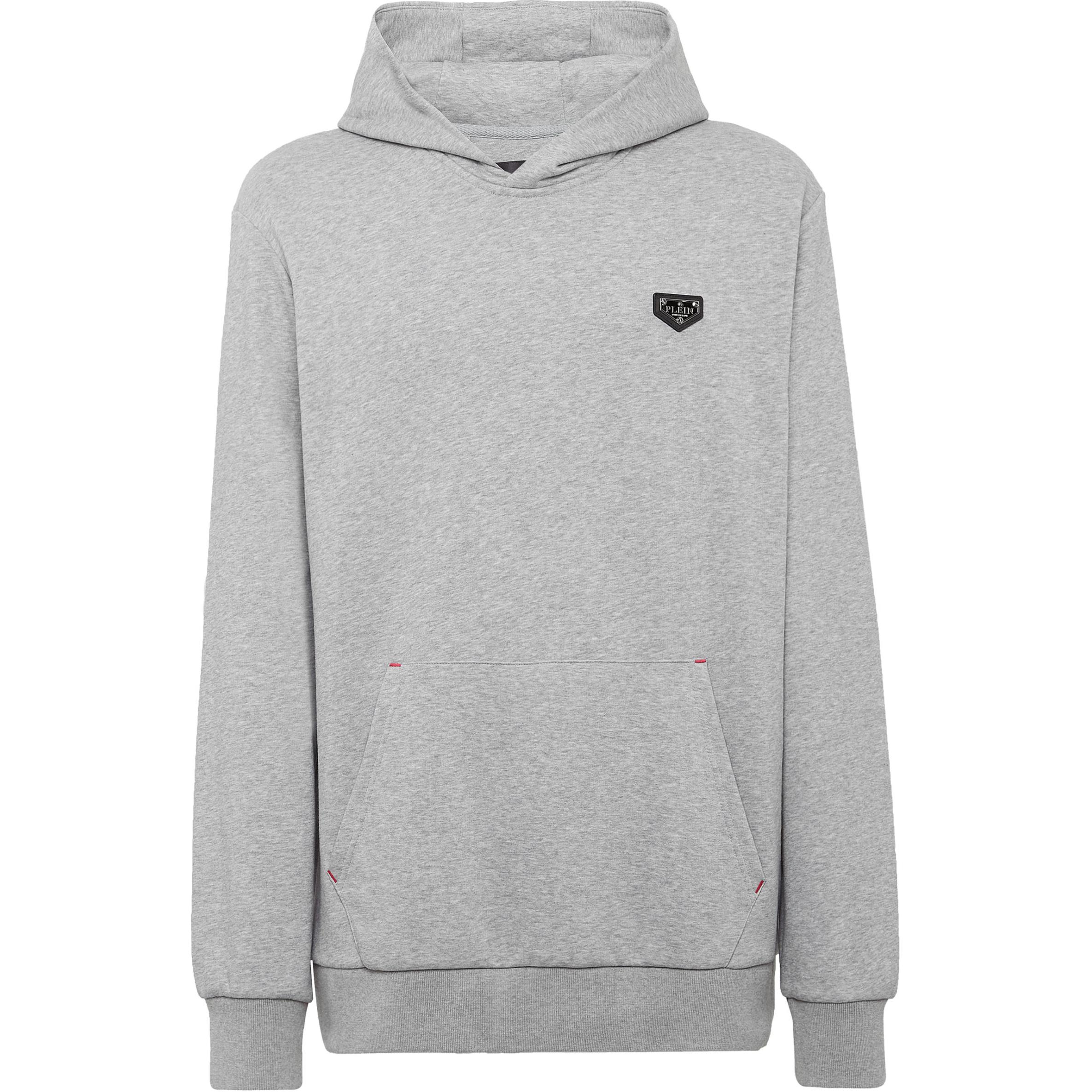 PHILIPP PLEIN Logo Badge Hoodie Men Grey Long Sleeve Sweatshirt AAAC-MJB2583-PJO002N-10