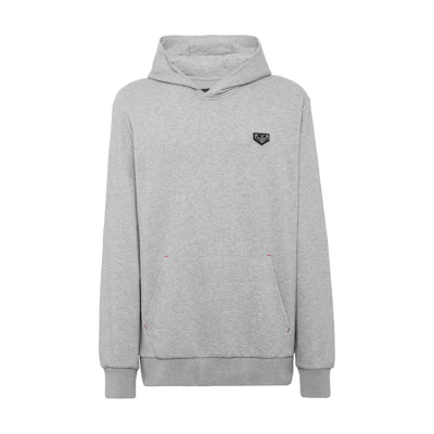 PHILIPP PLEIN Logo Badge Hoodie Men Grey Long Sleeve Sweatshirt AAAC-MJB2583-PJO002N-10