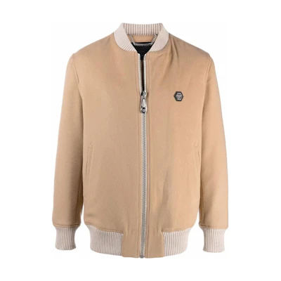 PHILIPP PLEIN Logo Bomber Jacket Khaki Baseball Collar AAAC-MRB1728-PTE003N-75