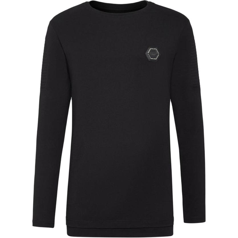 PHILIPP PLEIN Logo Crewneck Long Sleeve T-Shirt  Black. A19C-MTK4096-PJY002N-02