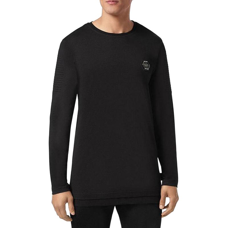 Lookbook PHILIPP PLEIN Logo Baju Lengan Panjang Crewneck Hitam. A19C-MTK4096-PJY002N-02