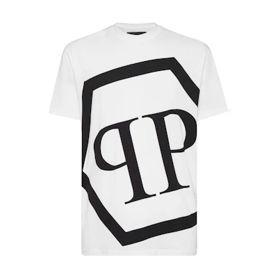PHILIPP PLEIN Logo Graphic Print Crewneck Casual T-Shirt Men White PAAC-MTK5509-PJO002N-01