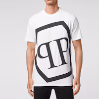 Lookbook PHILIPP PLEIN 男款白色標誌圖案印花圓領休閒T恤 PAAC-MTK5509-PJO002N-01