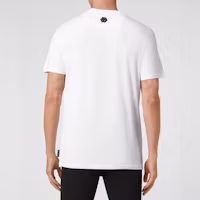 Shop PHILIPP PLEIN 男款白色標誌圖案印花圓領休閒T恤 PAAC-MTK5509-PJO002N-01
