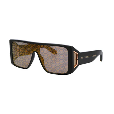 PHILIPP PLEIN Logo Irregular Shape Sunglasses Unisex Couple Style Black. SPP014W 700G