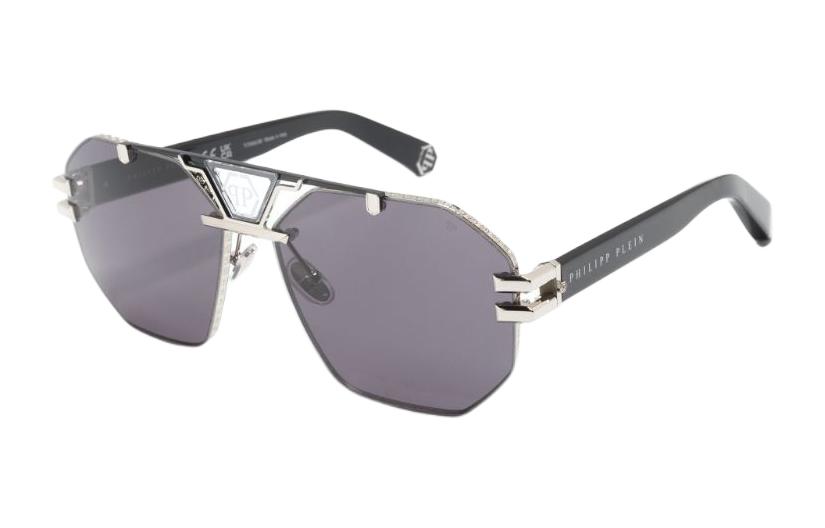 PHILIPP PLEIN Logo Print Aviator Sunglasses for Men in Black. SPP077M