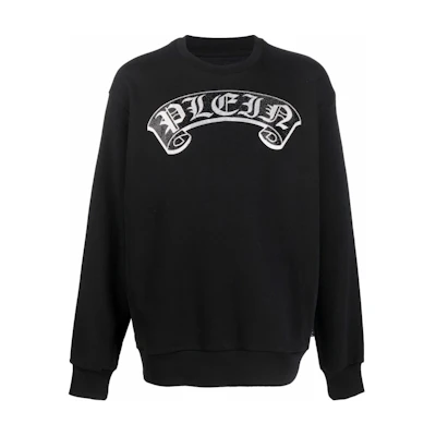PHILIPP PLEIN Logo Print Crewneck Long Sleeve Sweatshirt Unisex Black PABC-UJO0031-PJO002N-BLACK