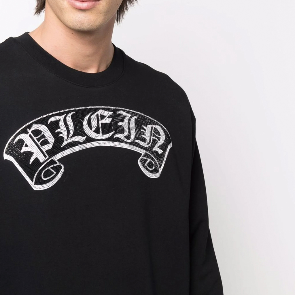 Sizing PHILIPP PLEIN 黑色LOGO印花圆领长袖男女款卫衣 PABC-UJO0031-PJO002N PABC-UJO0031-PJO002N-BLACK