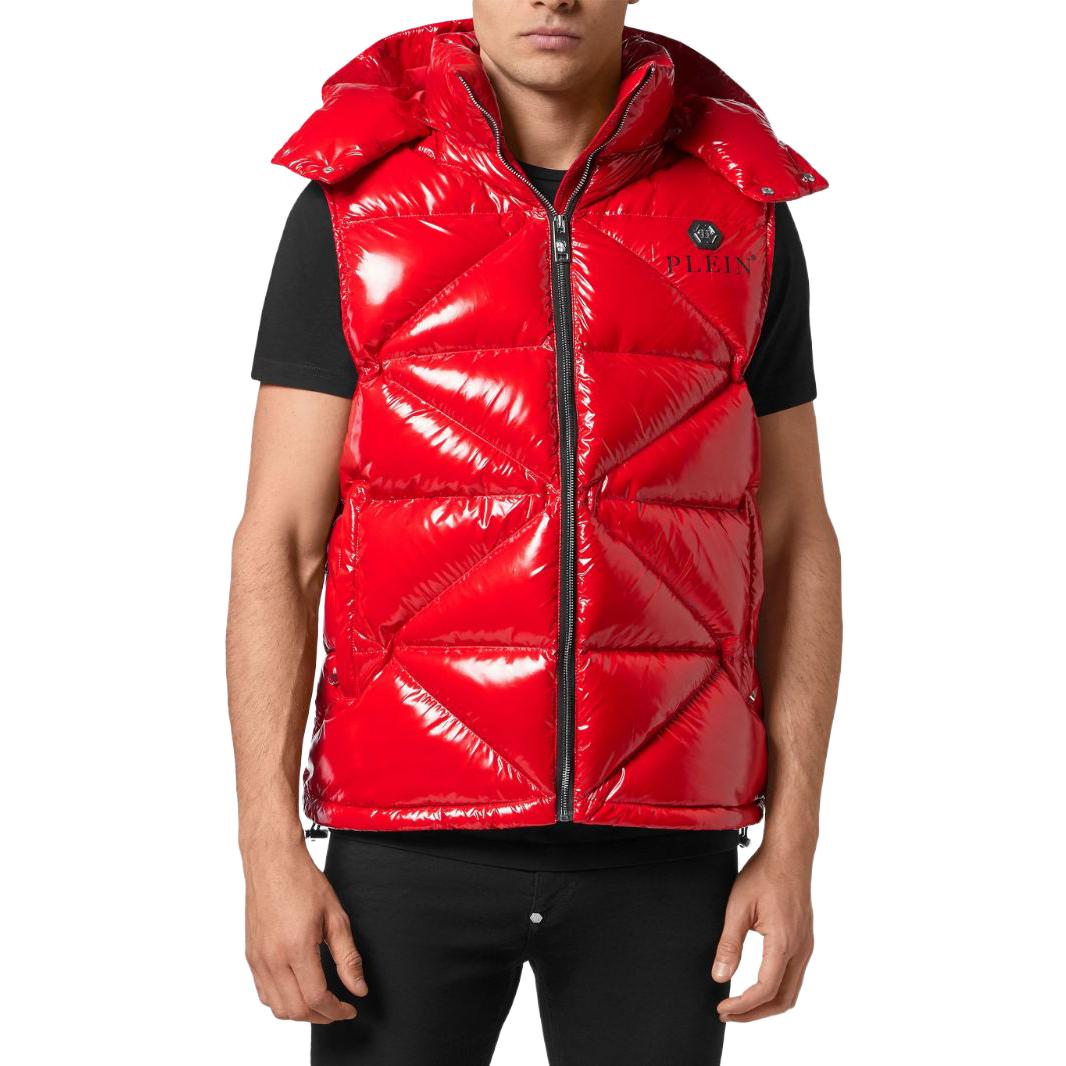 Lookbook PHILIPP PLEIN 红色连帽拉链马甲 时尚印花背心 AACC-MRB2471-PTE003N-13
