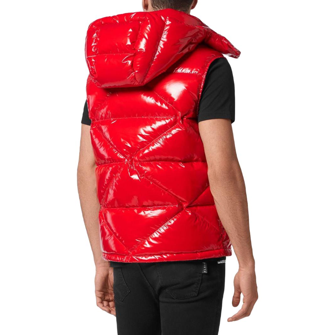 Shop PHILIPP PLEIN 红色连帽拉链马甲 时尚印花背心 AACC-MRB2471-PTE003N-13