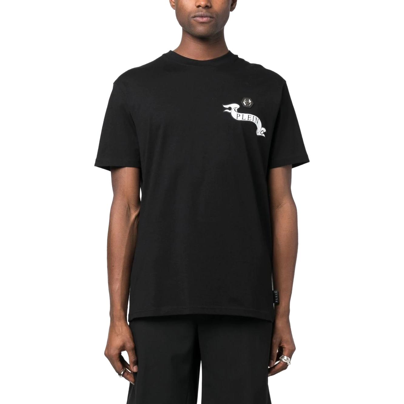 Lookbook PHILIPP PLEIN 男士徽標印花短袖T恤。 PACC-MTK6277-PJY002N-02