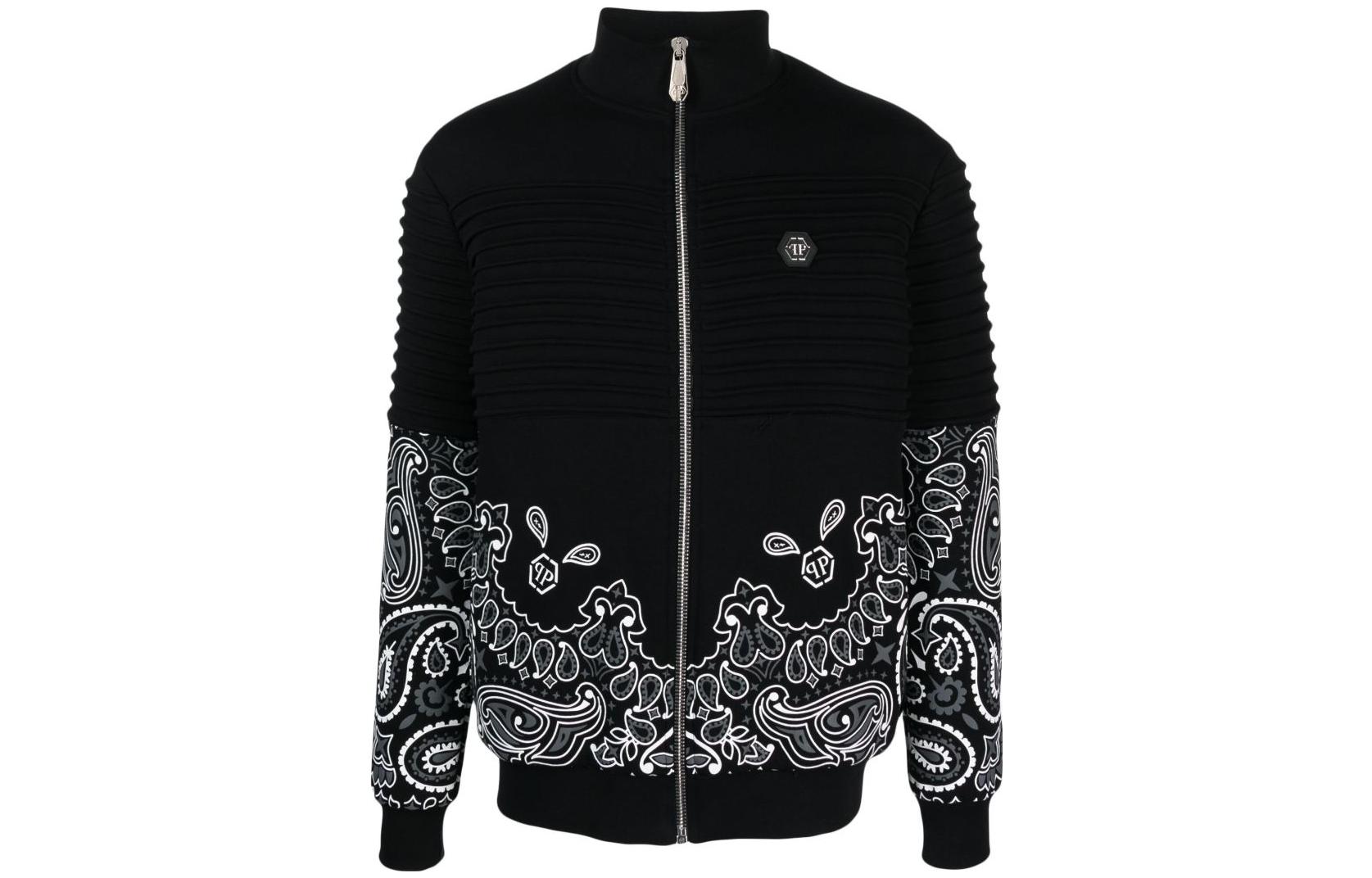 PHILIPP PLEIN Logo Stand Collar Casual Jacket Black FACC-MJB3113-PJO002N-02