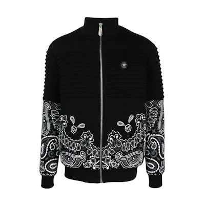 PHILIPP PLEIN Logo Stand Collar Casual Jacket Black FACC-MJB3113-PJO002N-02