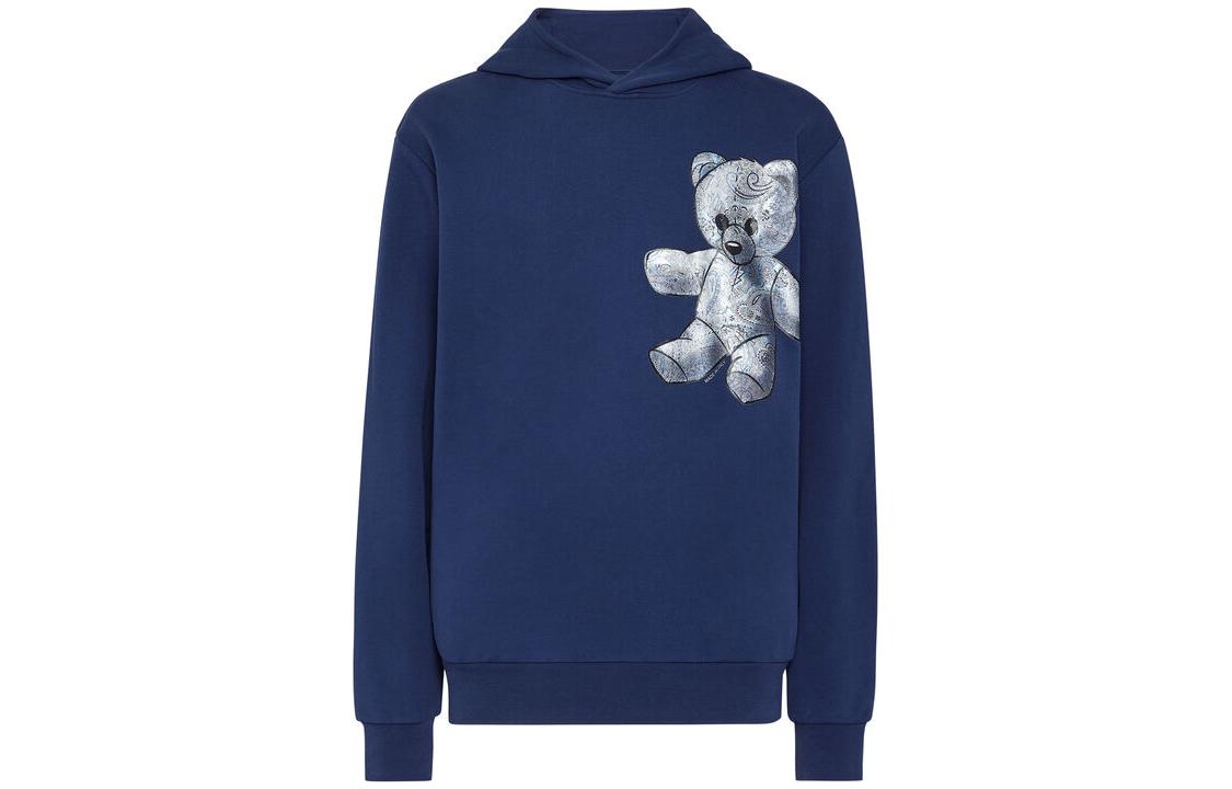PHILIPP PLEIN Loose Fit Cartoon Bear Print Hoodie Navy Blue for Men FACC-MJB3114-PJO002N-1407