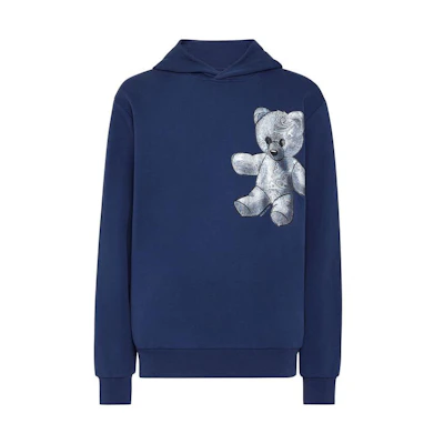 PHILIPP PLEIN Loose Fit Cartoon Bear Print Hoodie Navy Blue for Men FACC-MJB3114-PJO002N-1407