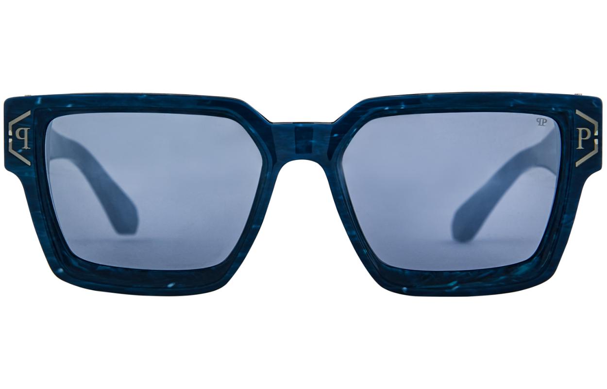 Lookbook PHILIPP PLEIN 大理石藍色方形太陽眼鏡 男女皆宜 奢華時尚 SPP005M57B35B