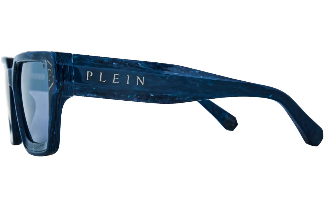 Shop PHILIPP PLEIN 大理石藍色方形太陽眼鏡 男女皆宜 奢華時尚 SPP005M57B35B