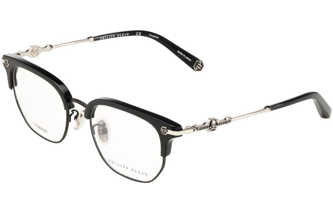 PHILIPP PLEIN Matte Black Crossbones Square Optical Titanium Glasses Unisex. VPP089J08EA