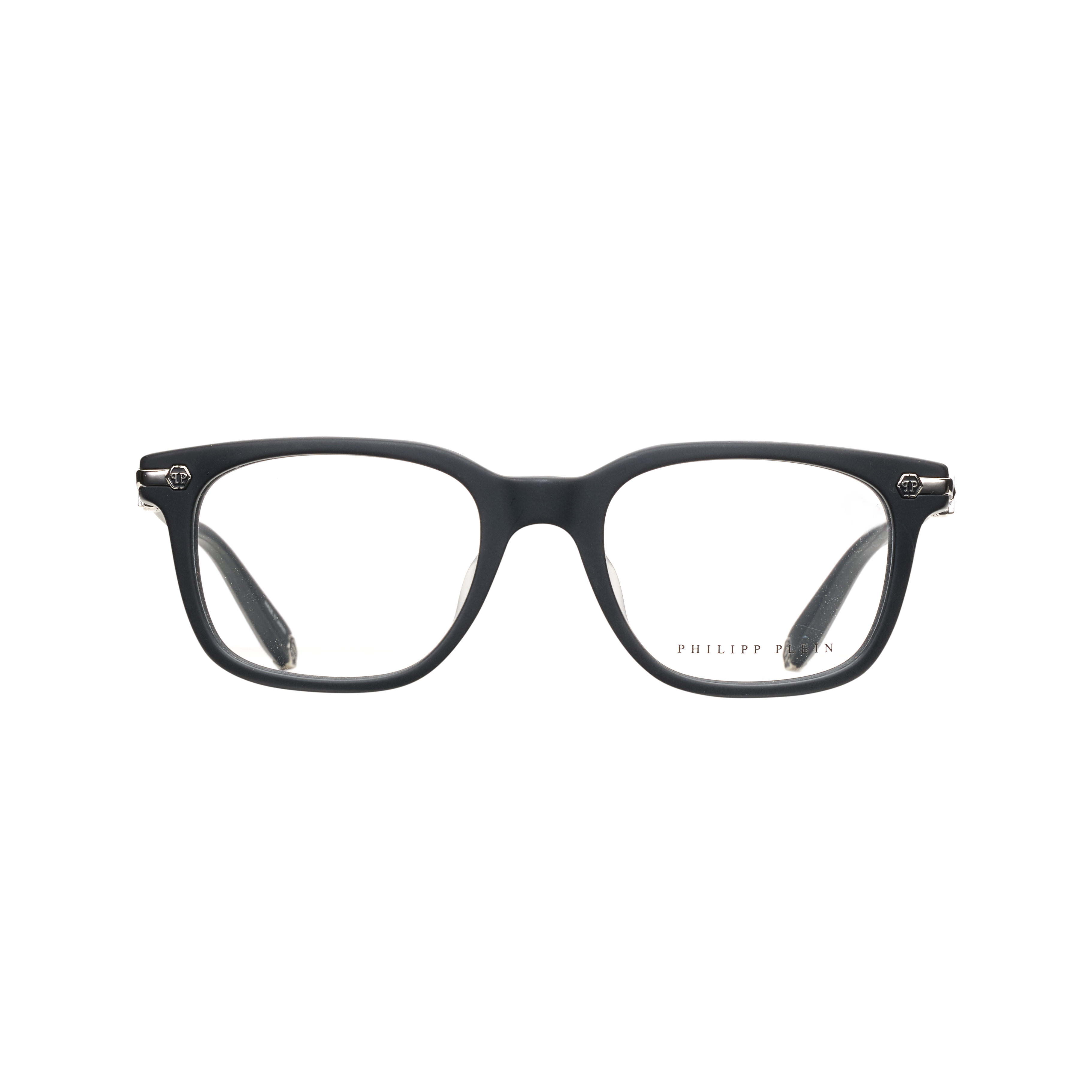 Shop 菲利普·普莱恩哑光黑银复古矩形眼镜，男女通用款。 VPP088J0703