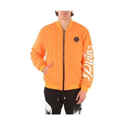 PHILIPP PLEIN Orange Zip-Up Jacket with Logo on Sleeve S19CMRB1552PNY002N20
