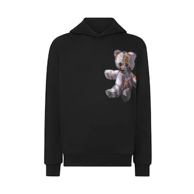 PHILIPP PLEIN Oversized Teddy Bear Print Hoodie Black Men’s Sweatshirt FACC-MJB3114-PJO002N-0273