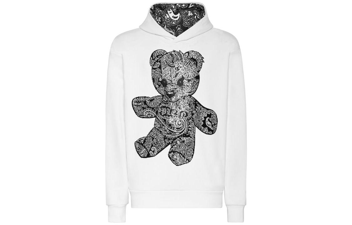 PHILIPP PLEIN Paisley Teddy Bear Hoodie Sweatshirt White Long Sleeve FACC-MJB3043-PJO002N-0102