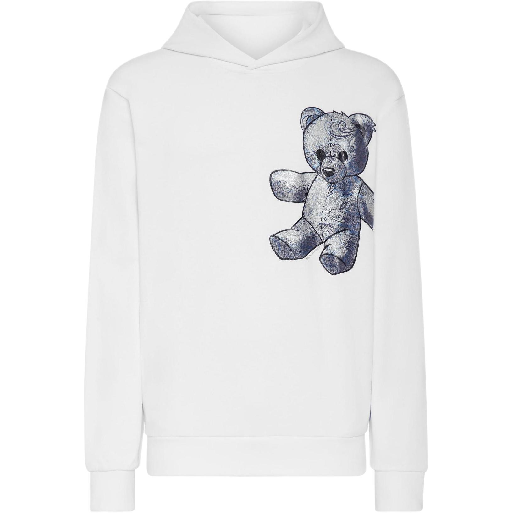 PHILIPP PLEIN Paisley Teddy Bear Hoodie White Sweatshirt FACC-MJB3114-PJO002N-0107