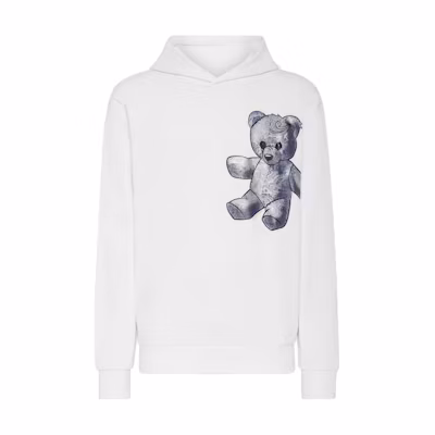 PHILIPP PLEIN Paisley Teddy Bear Hoodie White Sweatshirt FACC-MJB3114-PJO002N-0107