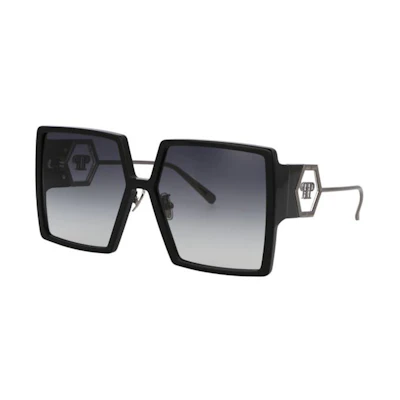 PHILIPP PLEIN Polygon Frame Sunglasses Unisex Black. SPP028M0700
