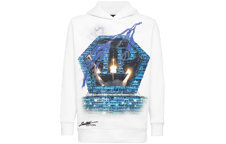 PHILIPP PLEIN Printed Pullover Hoodie Unisex White Long Sleeve UJB0052-PJO002N-01