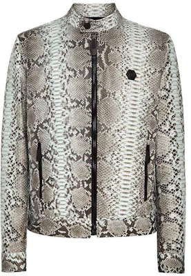 PHILIPP PLEIN Python Leather Bomber Skull Jacket Grey - Snake Pattern Style SACC-MLB1538-PLE029P-10 Buy PHILIPP PLEIN Python Leather Bomber Skull Jacket Grey - Snake Pattern Style SACC-MLB1538-PLE029P-10