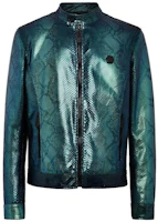 PHILIPP PLEIN Python Leather Skull Bomber Jacket Green SACC-MLB1612-PLE029P-05 PHILIPP PLEIN Python Leather Skull Bomber Jacket Green SACC-MLB1612-PLE029P-05