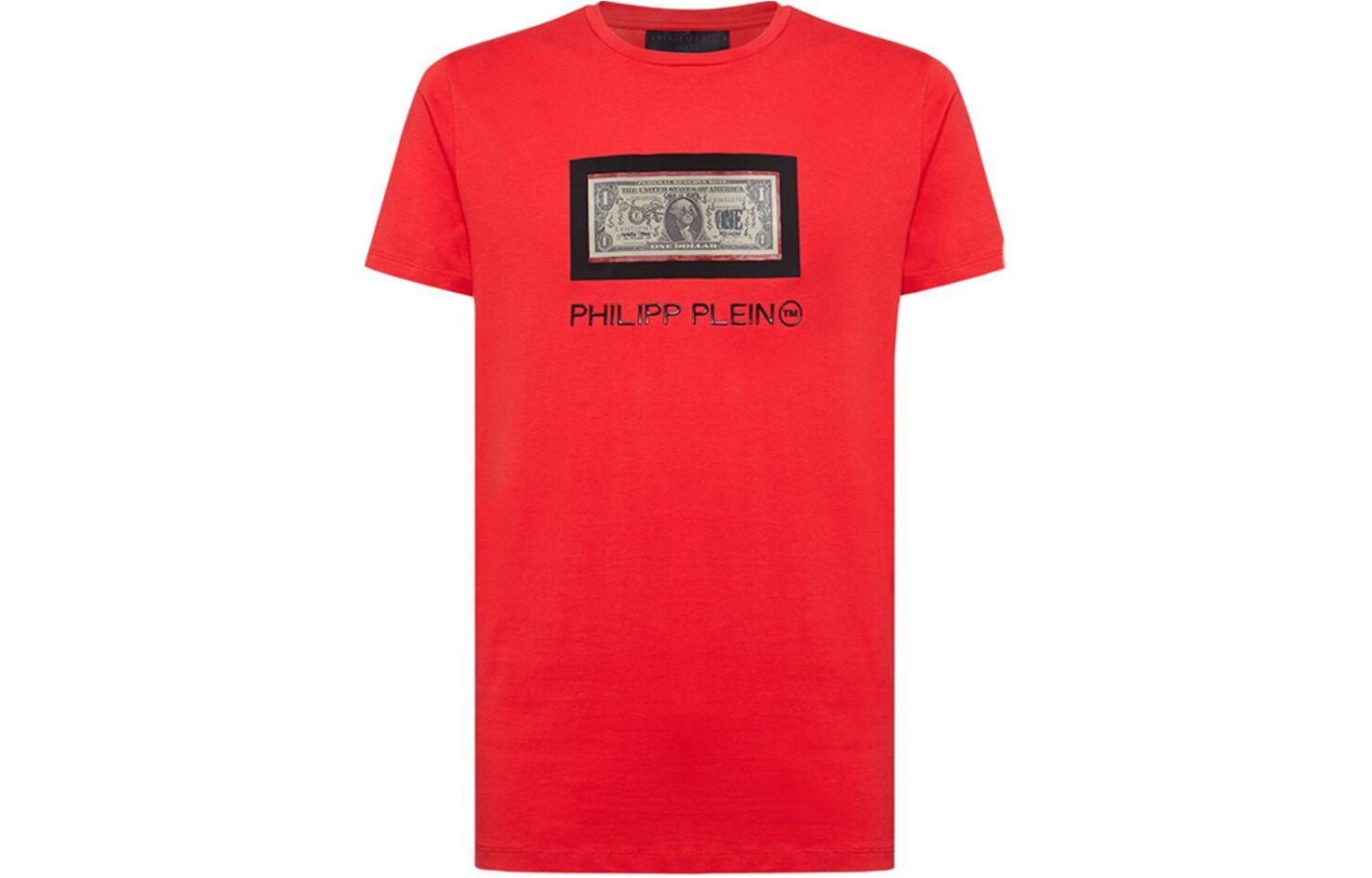 Order PHILIPP PLEIN 紅色logo圓領修身短袖T恤 S19C-MTK3030-PJY002N-13