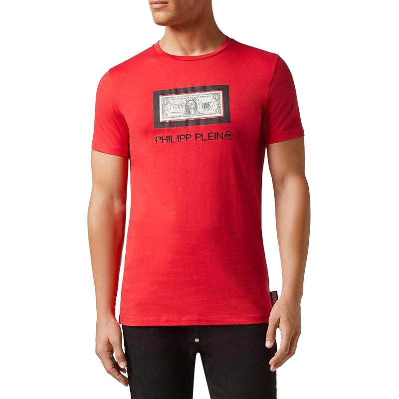 Lookbook PHILIPP PLEIN 紅色logo圓領修身短袖T恤 S19C-MTK3030-PJY002N-13
