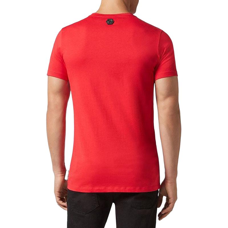Shop PHILIPP PLEIN 紅色logo圓領修身短袖T恤 S19C-MTK3030-PJY002N-13