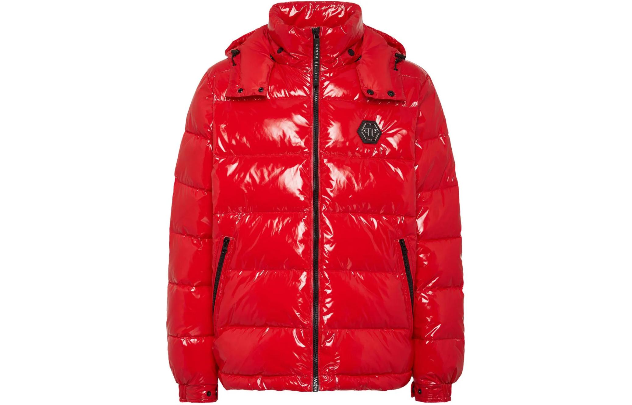 PHILIPP PLEIN Red Solid Color Hooded Cotton Jacket with Zipper MRB2028PNY002N13