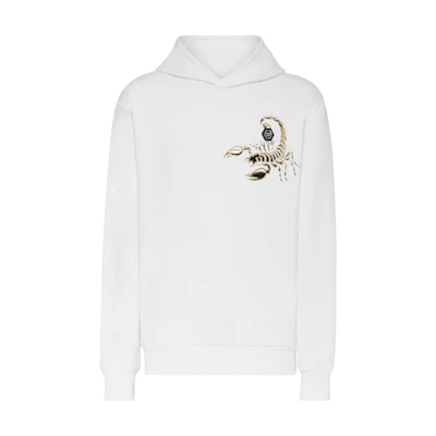 PHILIPP PLEIN Scorpion Print White Hoodie Sweatshirt Long Sleeve AACC-MJB3132-PJO002N-01