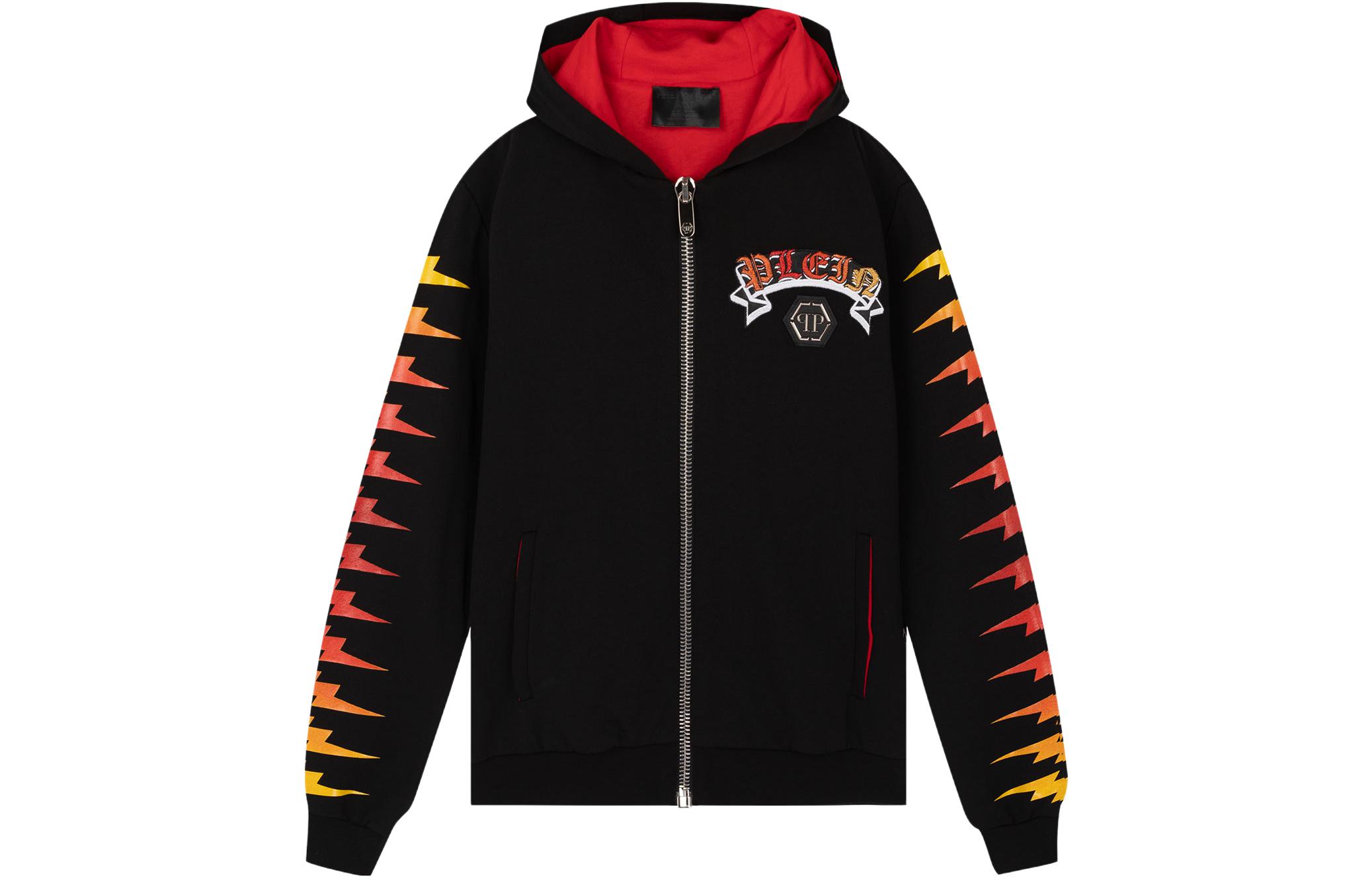 PHILIPP PLEIN Sequin Logo Print Zip Hoodie Black P18C-MJB0416-PJO002N-02