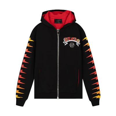 PHILIPP PLEIN Sequin Logo Print Zip Hoodie Black P18C-MJB0416-PJO002N-02
