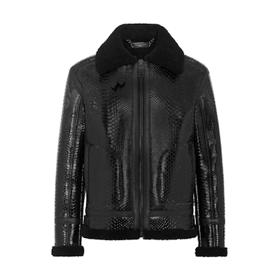 PHILIPP PLEIN Shearling Python Leather Zip Jacket Black Menswear AABC-MLB1672-PLE029P-02