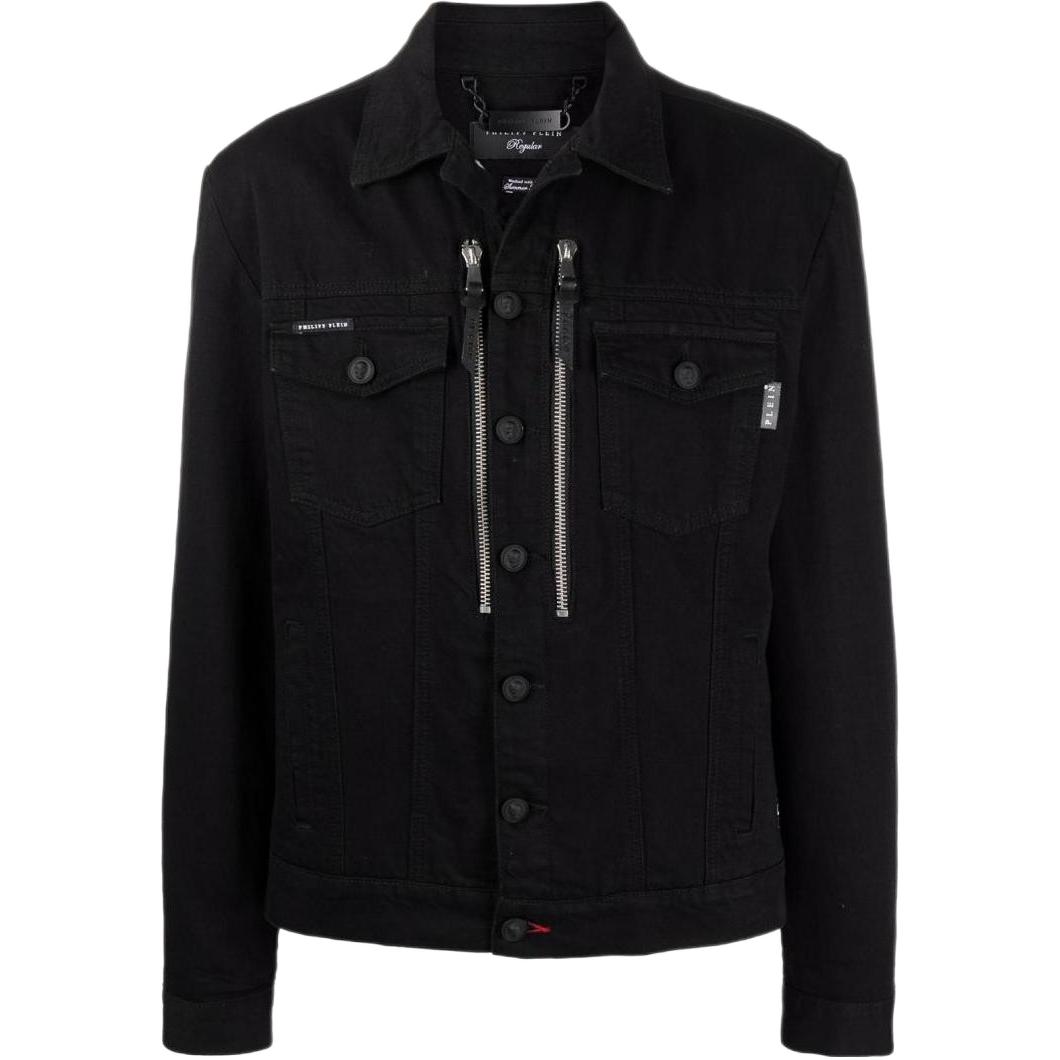 PHILIPP PLEIN Single-Breasted Jacket with Back Logo Print - Black SABCMDB0388PDE004N