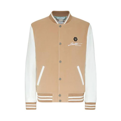 PHILIPP PLEIN Single-Breasted Logo Print Colorblock Jacket Khaki AACC-MLB1719-PTE120N-0601