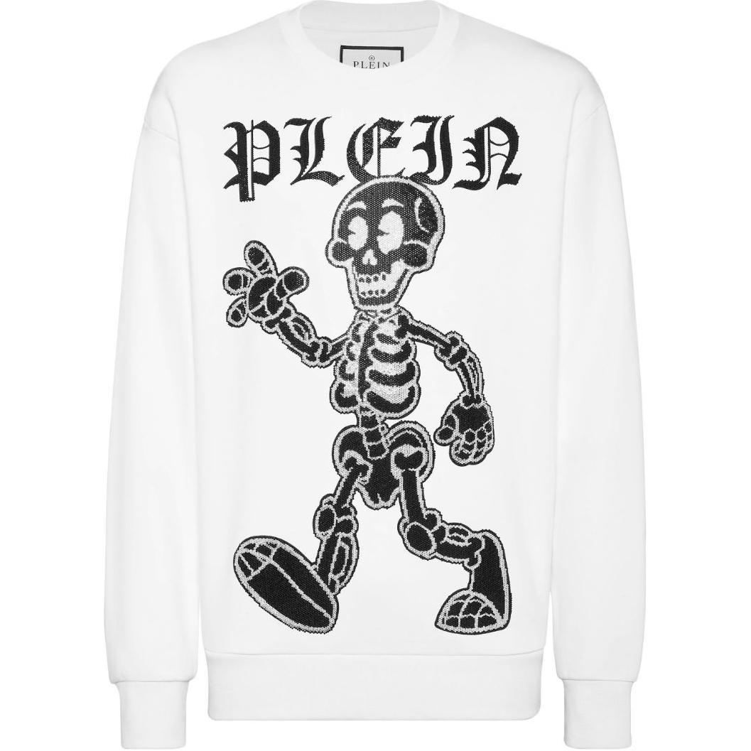 PHILIPP PLEIN Skeleton Print Crewneck Long Sleeve Sweatshirt White - PADC-MJO1222-PJY002N-01