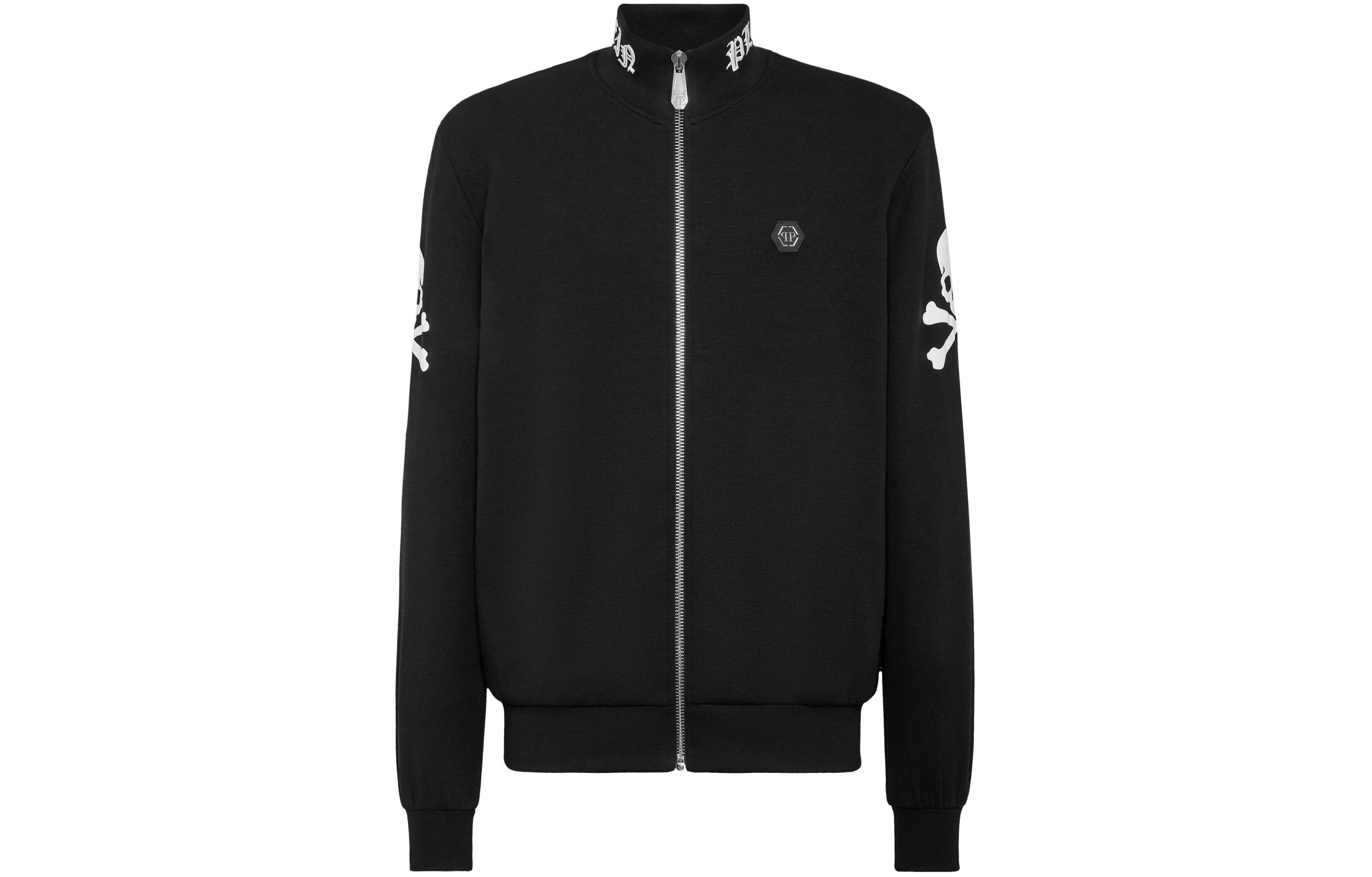 PHILIPP PLEIN Skull Bones Zip-Up Jacket Black Long-Sleeve Track Top SADC-MJB3301-PJO002N-02
