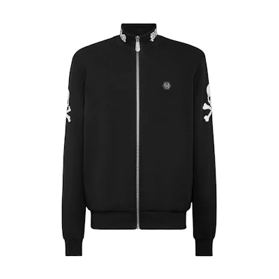 PHILIPP PLEIN Skull Bones Zip-Up Jacket Black Long-Sleeve Track Top SADC-MJB3301-PJO002N-02