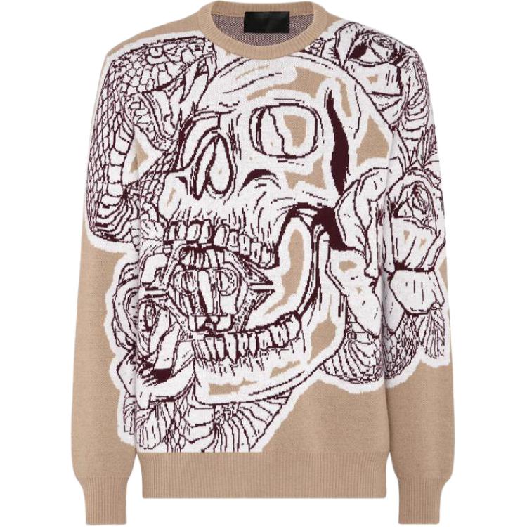PHILIPP PLEIN Skull Crewneck Beige Long Sleeve Sweatshirt AACC-MKO1291-PTE076N-06