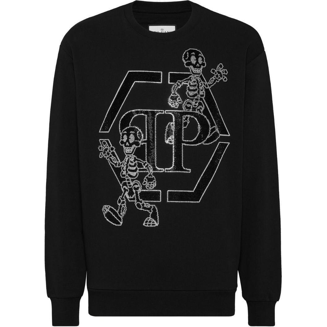 PHILIPP PLEIN Skull Embroidered Crewneck Sweatshirt Black Long Sleeve PADC-MJO1220-PJY002N-BLACK